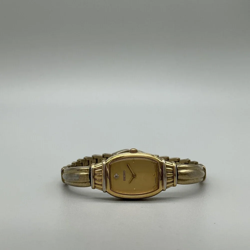 Vintage Seiko Womens Watch 16mm Gold Tone 1N00-0AP0 New Battery 6.75